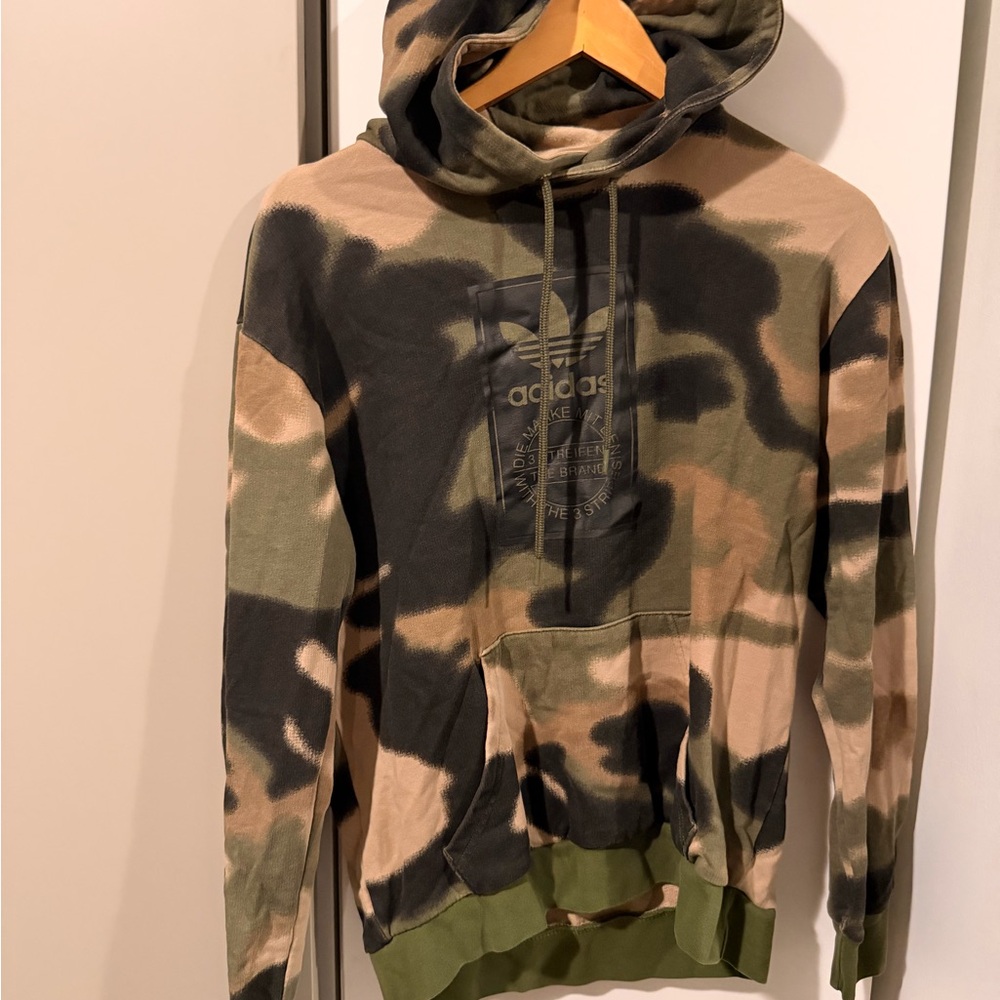 Adidas Men's Green and Black Patterned Hoodie